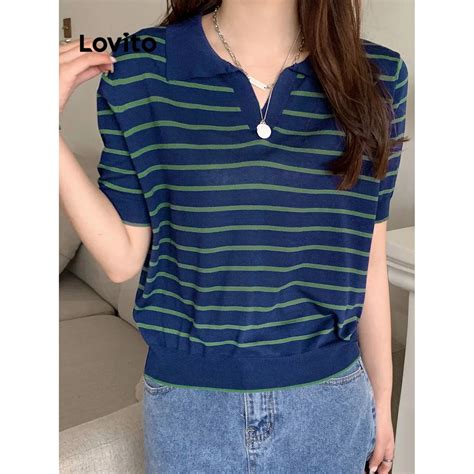 Lovito Women Casual Striped Stripe Knit Tops L77ED174 Shopee Philippines