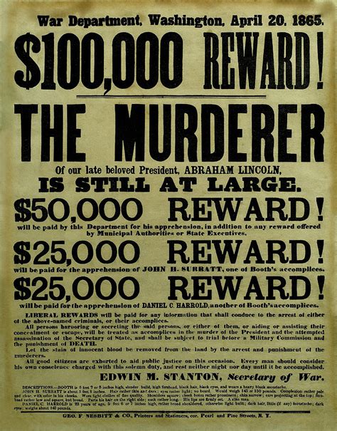 John Wilkes Booth Wanted Poster Original