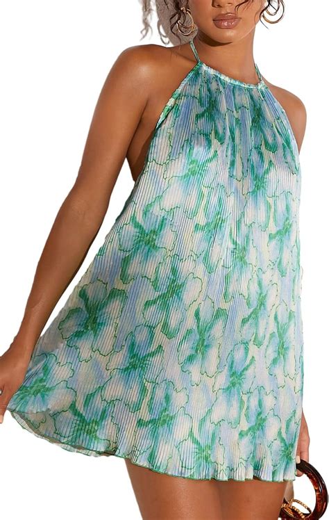 Shenhe Women S Floral Dresses Halter Backless Lettuce Trim Summer