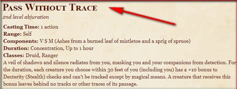 Pass without Trace 5E Spell in DnD - D&D 5e Character Sheets