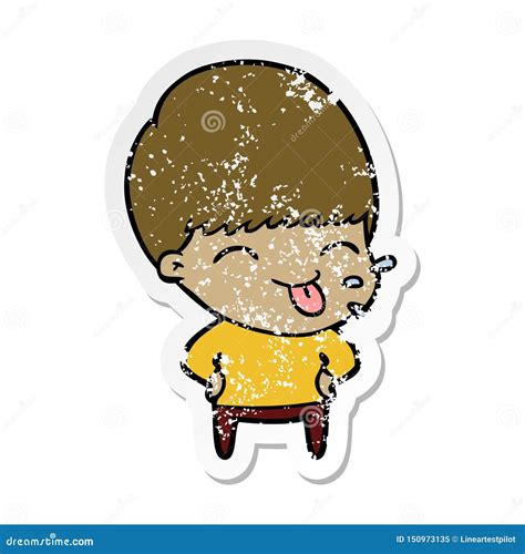 A Creative Distressed Sticker Of A Funny Cartoon Boy Stock Vector