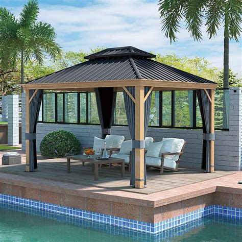 Buy HAPPATIO 10 X 12 Hardtop Gazebo Outdoor Wood Grain Frame