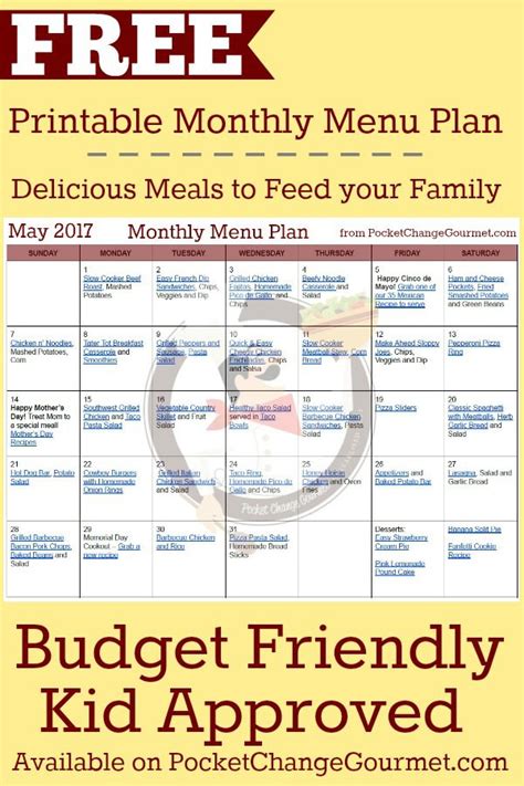 May Menu Plan 2017 Pocket Change Gourmet