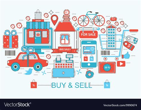 Modern Flat Thin Line Design Buy And Sell Concept Vector Image