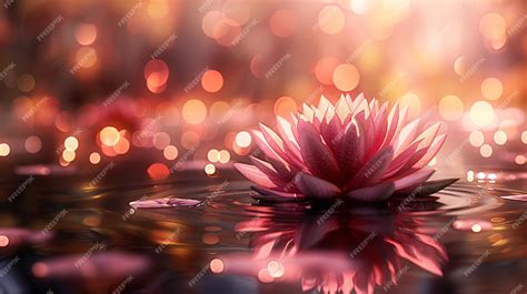 Luminous Lotus Flower On Tranquil Water Digital Art With Bokeh Light