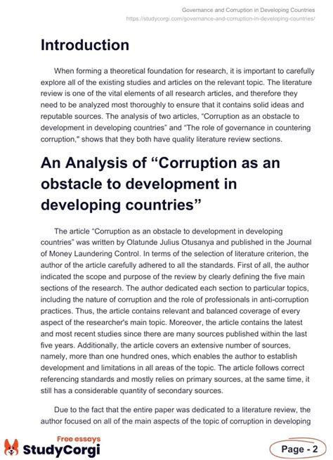 Governance And Corruption In Developing Countries Free Essay Example