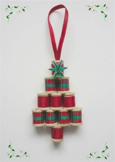 Wooden Spools Christmas Tree Ornament Up Cycled Christmas Etsy