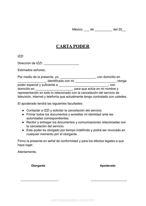 Ll Carta Poder Para Cancelar Izzi Formato Word Pdf