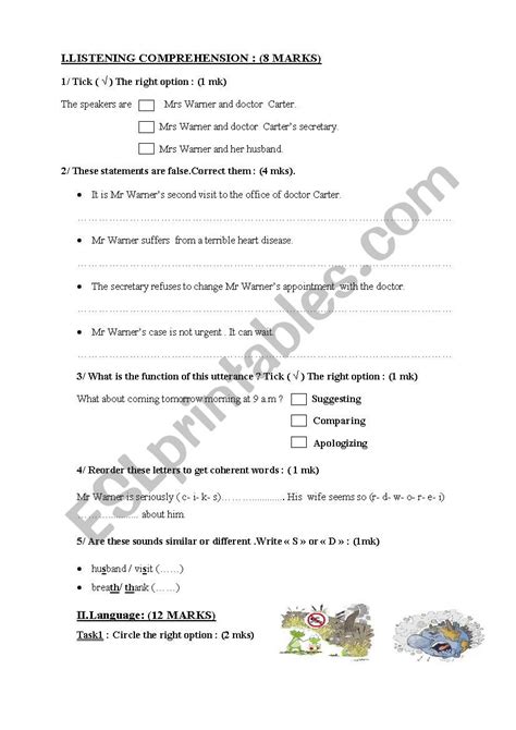 Mid Term Test N For Th Form Tunisian Pupils Esl Worksheet By