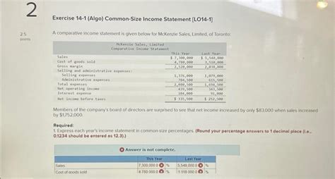 Solved Exercise 14 1 Algo Common Size Income Statement