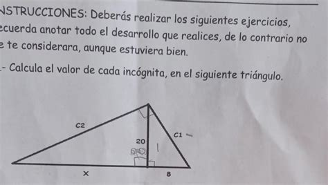 Calcula el valor de cada incógnita en el siguiente triángulo Brainly lat