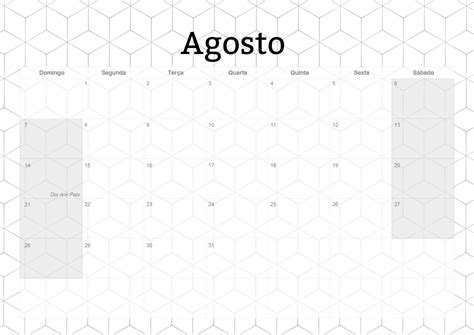 Calendario Mensal Preto E Branco Agosto Fazendo A Nossa Festa