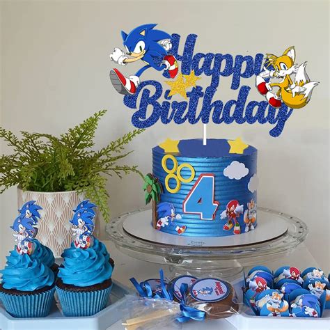 Buy GOGOPARTY Blue Hedgehog Happy Birthday Cake Topper Sonic Cake