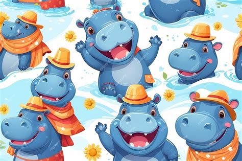 Premium Photo Collection Of Happy Smiling Joyful Cartoon Style Hippo
