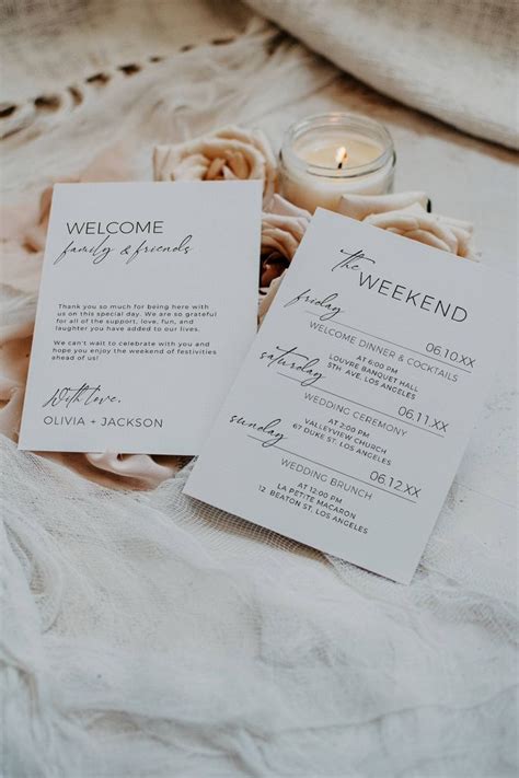 Minimal Wedding Weekend Itinerary And Guide Modern Calligraphy Welcome