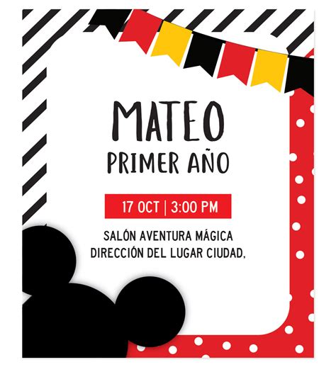 Invitación Cumpleaños Mickey Mouse Fiesta Diseños personalizados