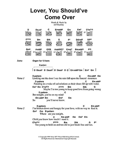 Jeff Buckley Lover You Should Ve Come Over 4 99 Sheet Music Pdf