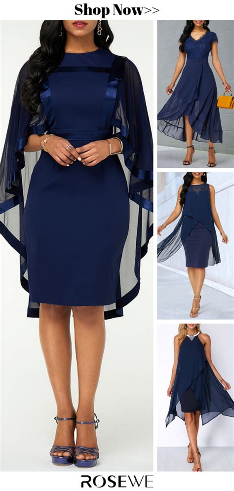 Hot Sale And Navy Blue Chiffon Overlay Cape Sleeve Dress Womens