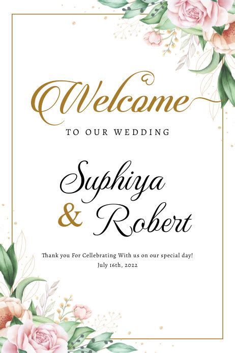 Pink Floral Wedding Welcome Sign Template Postermywall