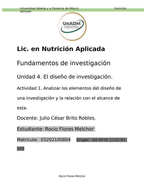 FI U4 A1 ROFM En el Diseño de investigación se verán las técnicas y