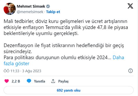 Bakan Mehmet Şimşek ten enflasyon mesajı 2024 yılı ortasını işaret etti