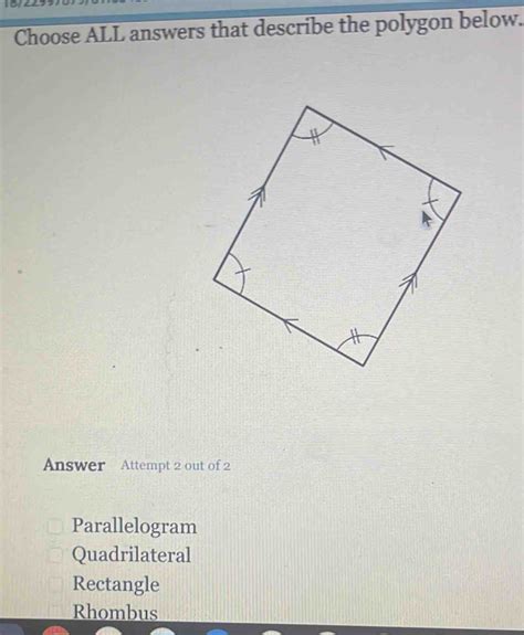 Solved Choose All Answers That Describe The Polygon Below Answer