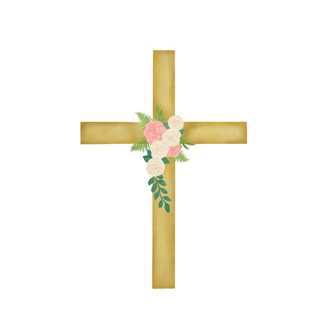 Watercolor Easter Cross With Flowers 20965474 PNG