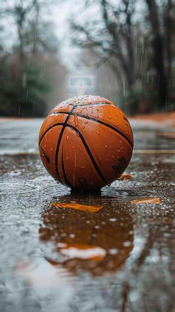 A Basketball Is On The Street In The Rain Premium Ai Generated Image