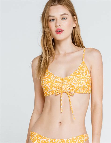 FULL TILT Floral Cinch Tie Yellow Combo Womens Bralette Bikini Top