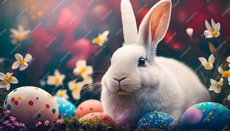 premium photo easter bunny  easter eggs   background