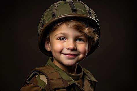 Premium Ai Image Portrait Of A Cute Little Boy In Military Uniform On