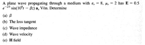 Solved A Plane Wave Propagating Through A Medium With ε 8