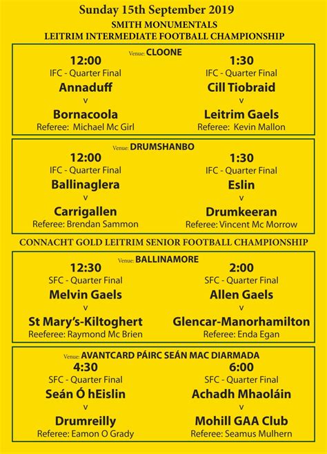 Connacht Gold Sfc And Smith Monumentals Ifc Quarter Finals Next Sunday