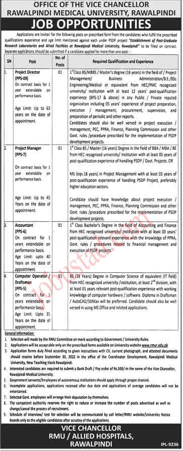 Latest Jobs In Rmu September Rawalpindi Medical University Jobs