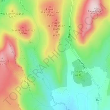 Mapa topográfico Mourne Mountains Middle, altitud, relieve