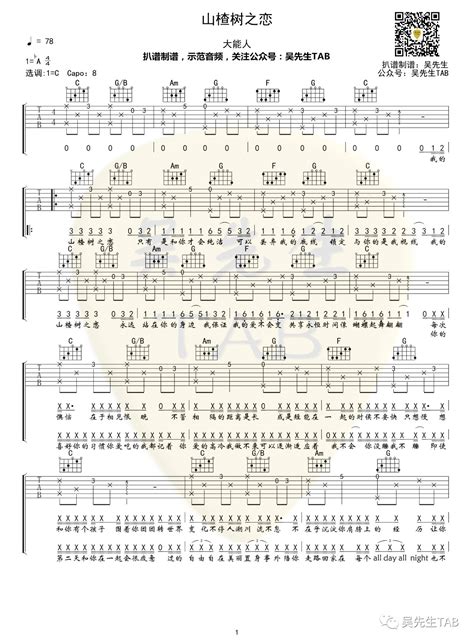 大能人《山楂树之恋》吉他谱 C调和弦弹唱伴奏吉他谱 吉他派