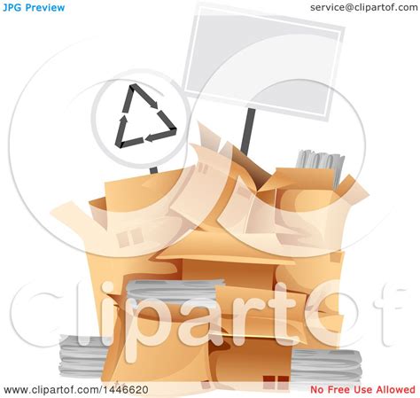 Clipart Of A Blank Sign Over A Pile Of Boxes With Recycleable Materials