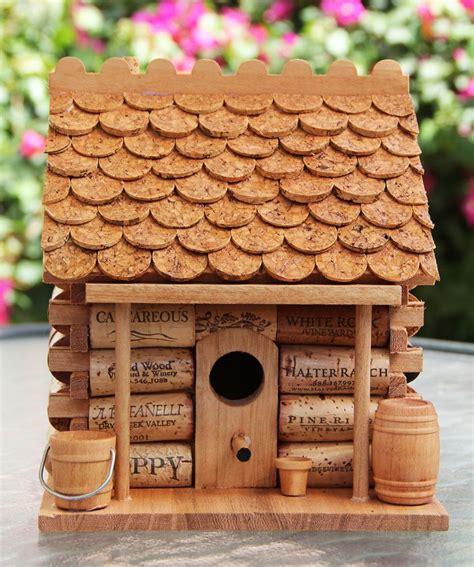 Log Cabin Birdhouse Wood And Wine Corks Wine Cork Birdhouse Bird