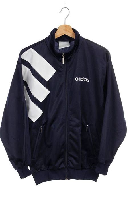 Vintage 90s Adidas Tracksuit Top Windbreaker Jacket Navy Blue Adidas