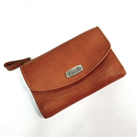 Fossil Brown Tan Leather Trifold Wallet Credit Card Slots Id Billfold