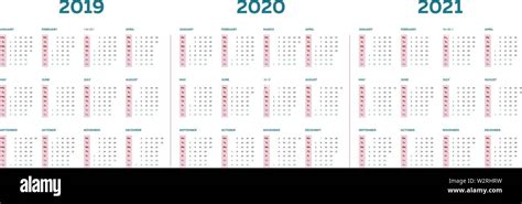 The 2019 2020 2021 Calendar Template With Vertical Monthly Columns