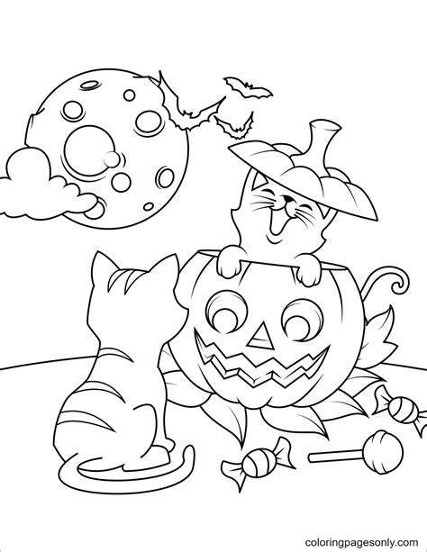 Coloriage Chats D Halloween Et Jack O Lantern Coloriages Gratuits