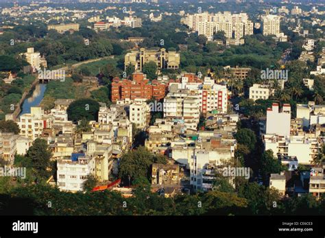 Aerial View Of Buildings Of Pune City Maharashtra India Stock Photo