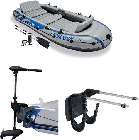 Intex Excursion 5 Person Inflatable Boat Set With 2 Aluminum Oars, Pump