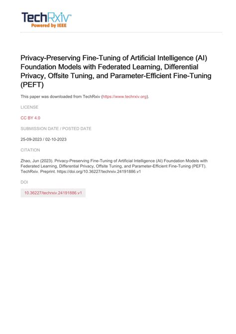 PDF Privacy Preserving Fine Tuning Of Artificial Intelligence AI