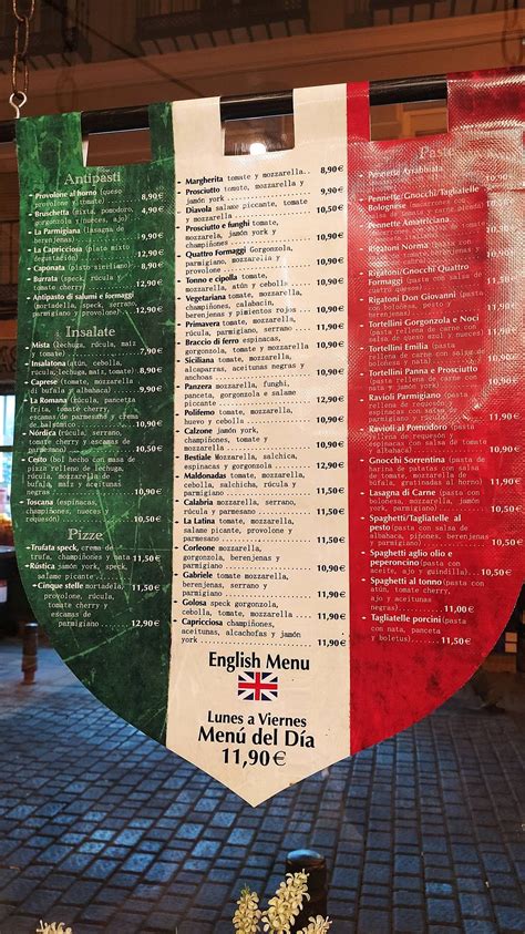 Menu At La Capricciosa Italiana Pizzeria Madrid