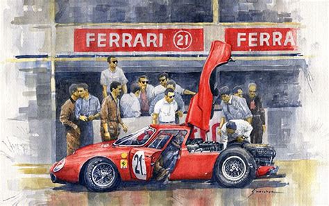 Gallery Of Artist Yuriy Shevchuk 1965 Le Mans 24 Pit Stop Ferrari 250