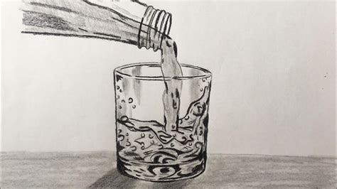 How To Draw Water And Glass Bottle Pouring Water Into Glass 3d Art Youtube