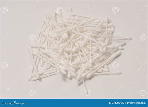 Group Of White Cotton Buds Isolated On White Background Stock Photo