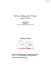 Phys201 Chapter11part1 3 25 2014 Rolling Torque And Angular Momentum